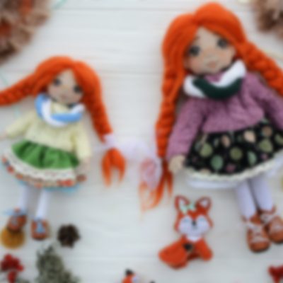 Textile red hair dolls with different small stuff